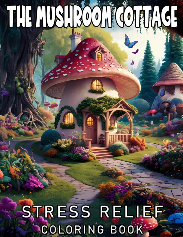 Mushroom Coloring Book for Adults - Stress Relief Designs with Enchanting Mushroom Cottages and Houses | Relaxing Artistic Patterns for Mindfulness and Calm