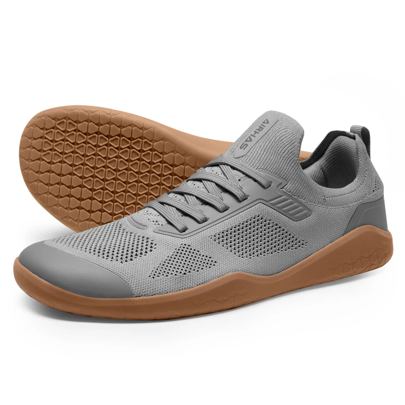 AIRHAS Men's Barefoot Shoes Zero Drop Running Minimalist Gym Shoes for Men Deadlift Cross Training Sneakers, Dark Grey/Gum, 13