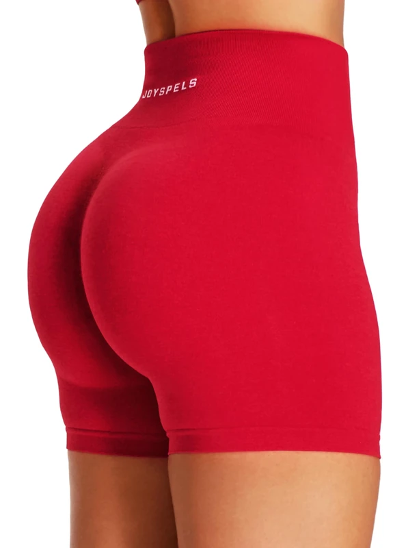 JOYSPELS Seamless Gym Shorts for Women UK - High Waist Womens Running Sports Yoga Workout Activewear Shorts Scrunch Bums Ruched Booty Shorts Cherry Red