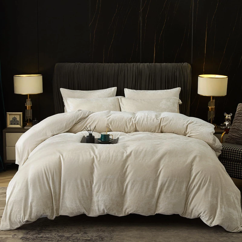 PHF Truly Velvet Duvet Cover Set Queen Size, 3pcs Ultra Soft Breathable Comforter Cover Set, Luxury Cozy Flannel Duvet Cover with Pillow Shams Bedding Collection, 90" x 90", Sand