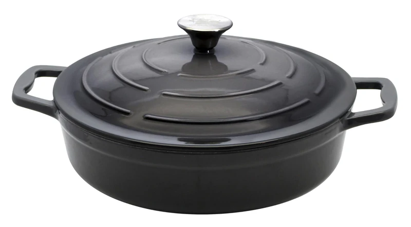 Elo 3382826 Enameled Cast Iron Casserole Non-Stick Low with Lid, Classic Grey, Oven Safe, All Heat Source, Induction Dutch Oven 28 cm 3L, 2 to 4 People