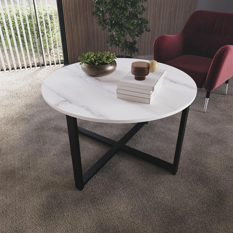 Vida Designs Brooklyn Round Coffee Table for Living Room with Metal Legs (Marble)