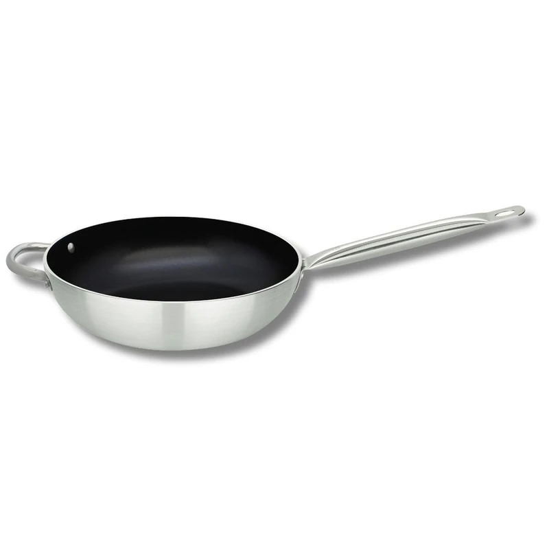 ELO 5166826 Wok Frying Pan 28 cm, Stainless Steel 18/10 Frying Pan, Aluminium Frying Pan, Non-Stick Frying Pan, 28 cm, Suitable for All Hobs, Aluminium, Stainless Steel, Grey, Black, 32 cm