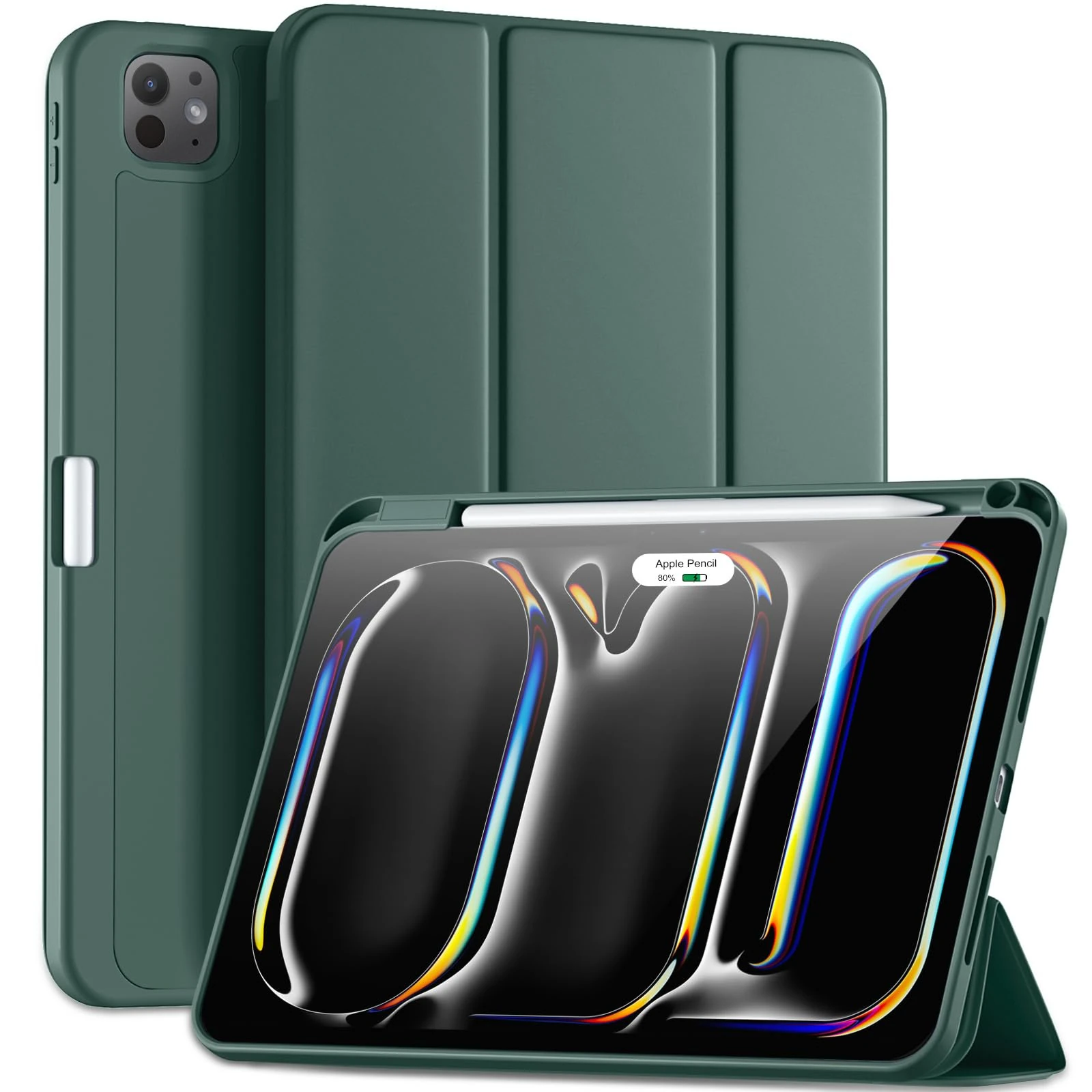 Maledan Case for iPad Pro 11 Inch M5/M4 (2025/2024) with Pencil Holder, Slim Flexible TPU Back Shockproof Protective Cover Support Apple Pencil Pro/USB-C, Auto Wake/Sleep, Pine Green