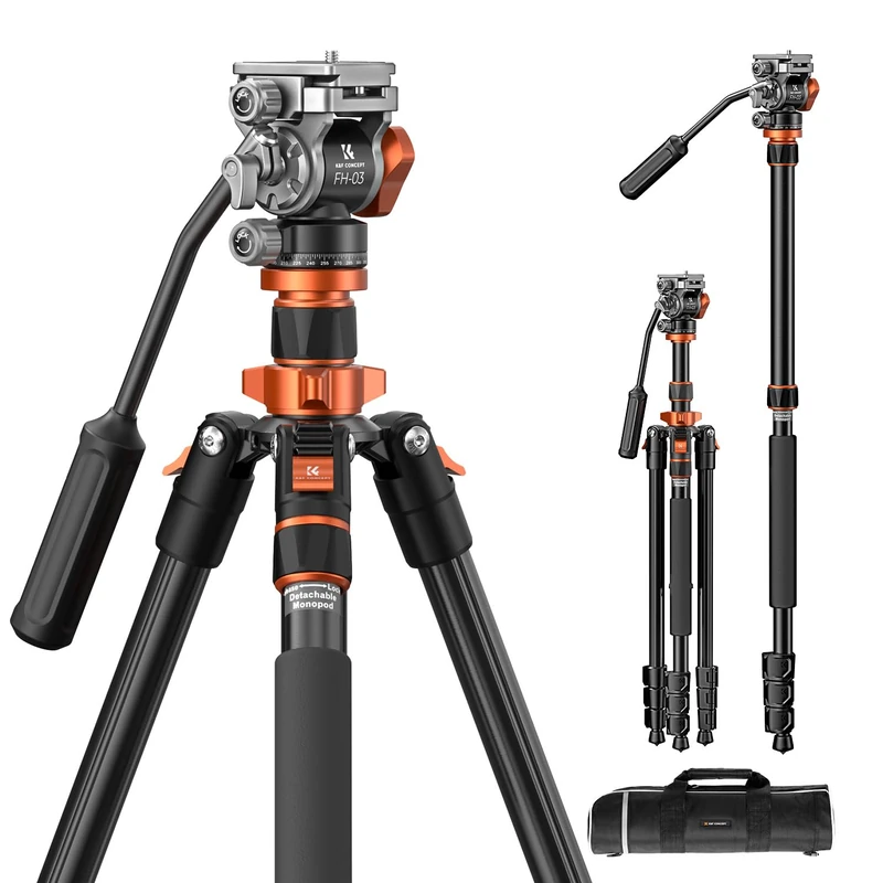 K&F CONCEPT 83 inch/211cm Camera Video Tripod for DSLR Compact Aluminum Tripod with Fluid Head and 5KG Load for Travel and Work K234A7+FH-03