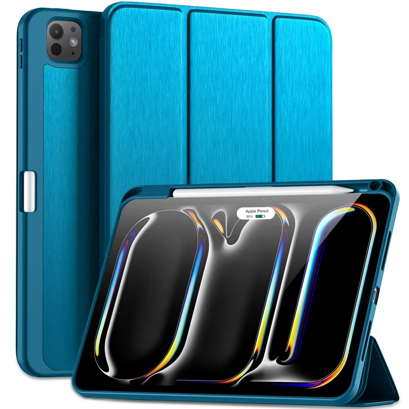 Maledan Case for iPad Pro 11 Inch M5/M4 (2025/2024) with Pencil Holder, Slim Flexible TPU Back Shockproof Protective Cover Support Apple Pencil Pro/USB-C, Auto Wake/Sleep, Peacock Blue