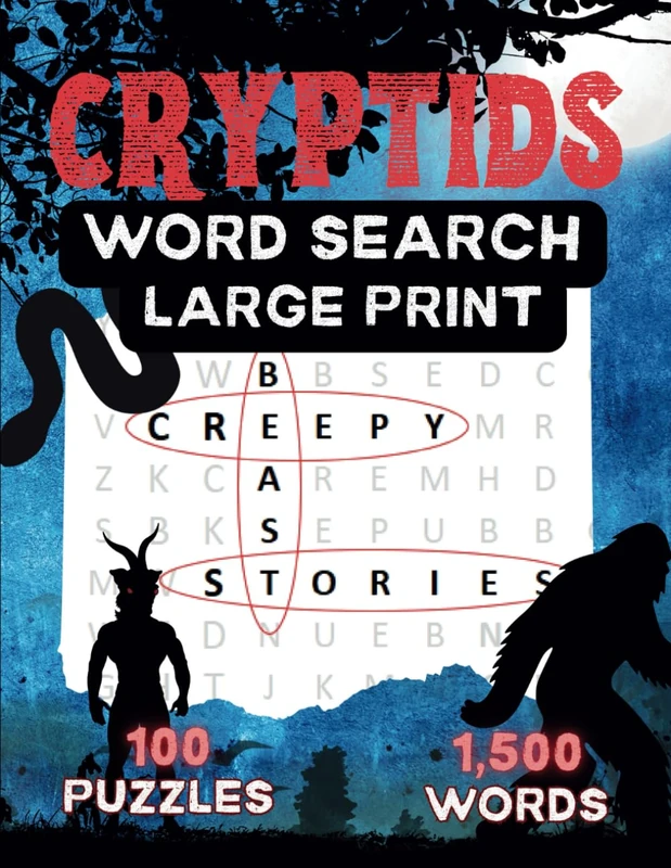 Cryptids Word Search Large Print: 100 Themed Puzzles for Adults about the Legendary, Weird, Creepy Beasts that Have Been Seen All Over the World - Image 1