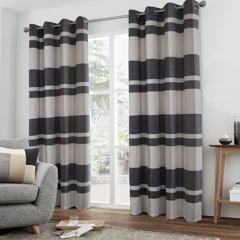 always4u Black White Plaid Curtains Farmhouse Window Curtains Highland Woolen Look Grommet Drapes for Living Room Bedroom 2 Panels 45 * 95 Inches