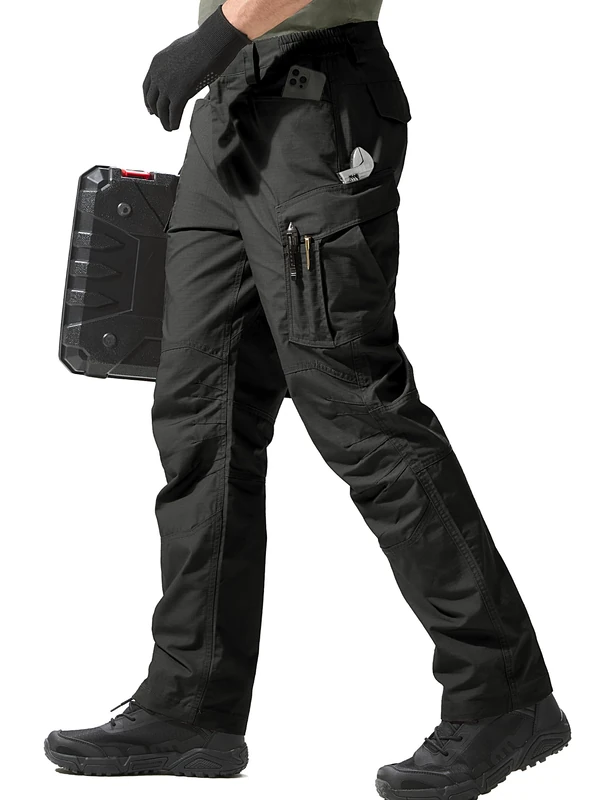 FREE SOLDIER Work Trousers Men's Cargo Trousers Men's Relaxed Fit Tactical for Outdoor Mountaineering Trousers with Multiple Pockets, Black, 36/Tall