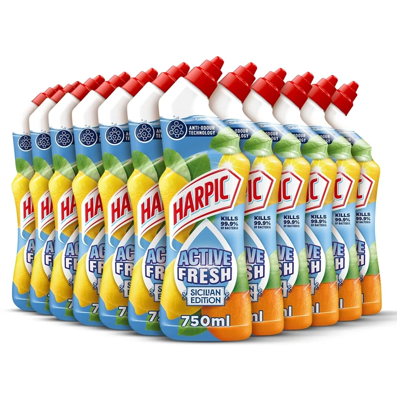 Harpic Active Fresh Toilet Cleaning Gel, Sicilian Edition, Pack of 12 x750ml,Infused with Natural Oils, Anti Odour Technology