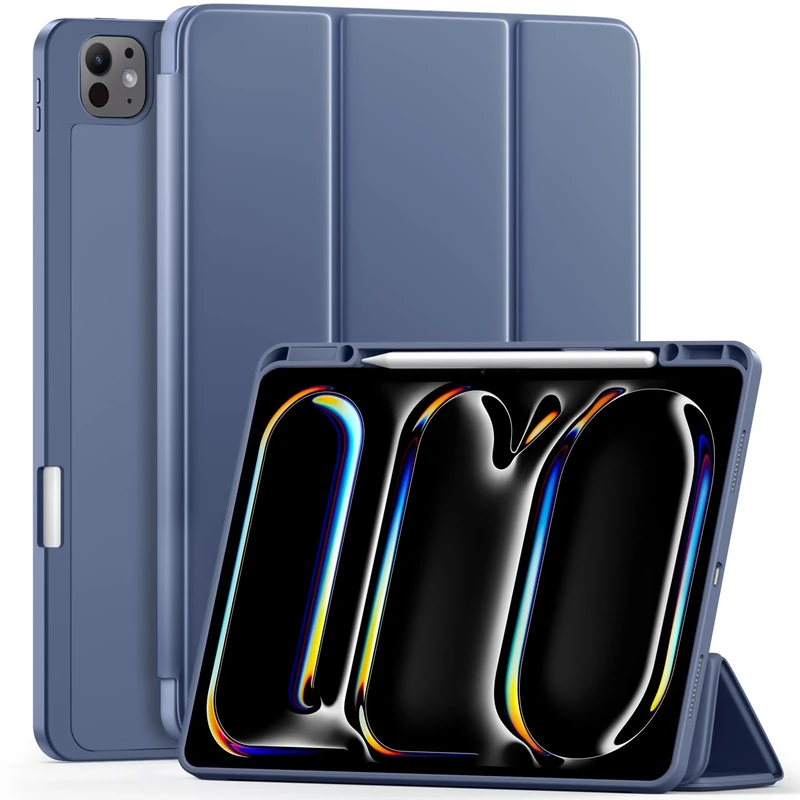 Vobafe Case for iPad Pro 13 Inch M5/M4 (2025/2024) with Pencil Holder, Trifold Stand, TPU Flexible iPad Pro 13 Back Cover Case, Fully Supports Pencil Pro and Pencil (USB‑C), Auto Sleep/Wake, Blue Grey