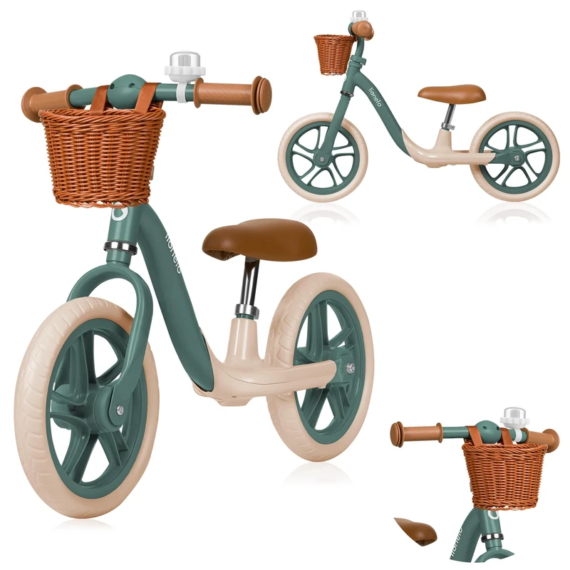 lionelo ALEX Kids' Balance Bike for kids Age 3+ Up to 30kg Lightweight, Adjustable Seat & Handlebar, EVA Foam Wheels, Basket, Bell, Training Bicycle, Gift for Boys & Girls (Green, ALEX PLUS)