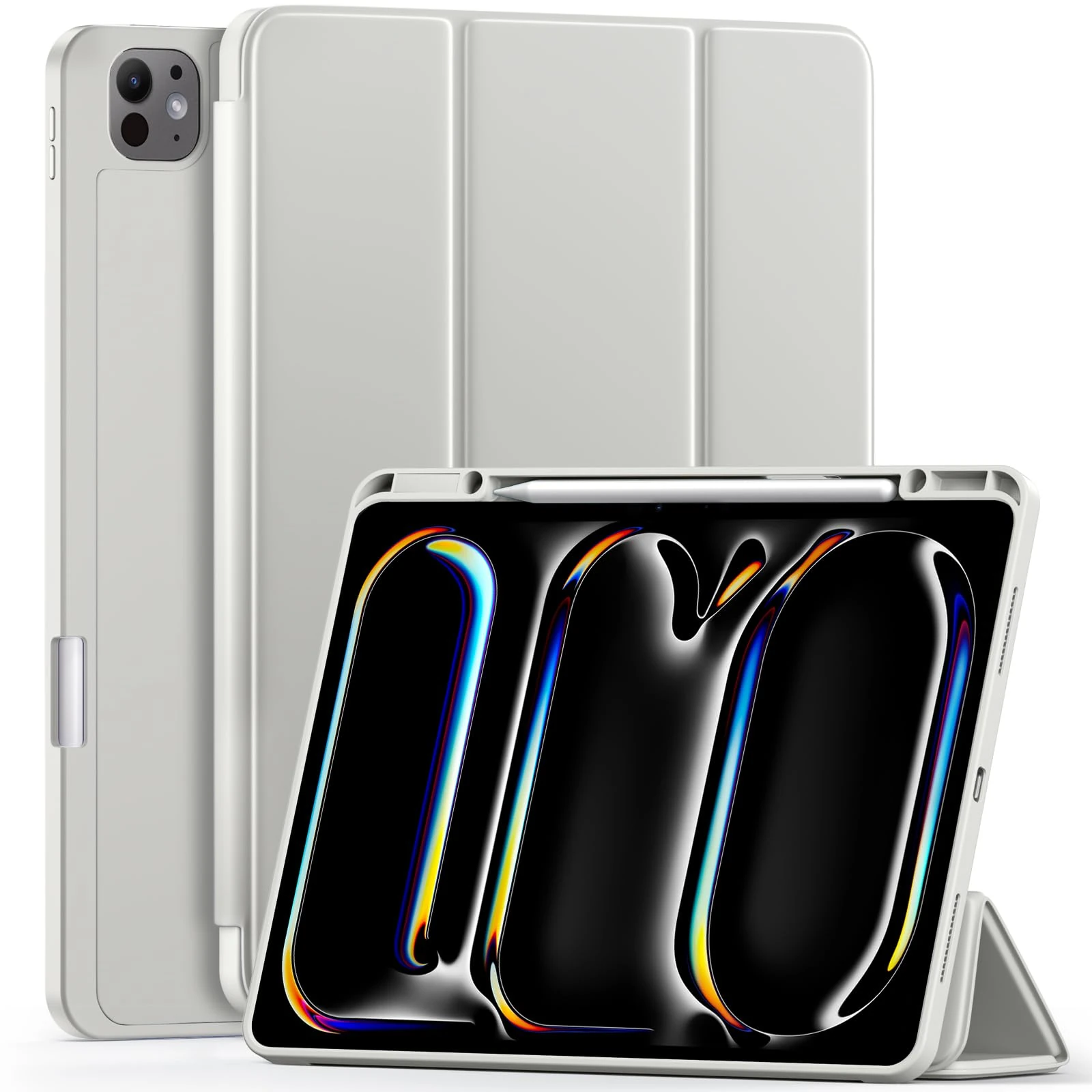 Vobafe Case for iPad Pro 13 inch (M4) 2024 with Pencil Holder, Trifold Stand, TPU Flexible iPad Pro 13 Back Cover Case, Fully Supports Pencil Pro and Pencil (USB‑C), Auto Sleep/Wake, LightGray