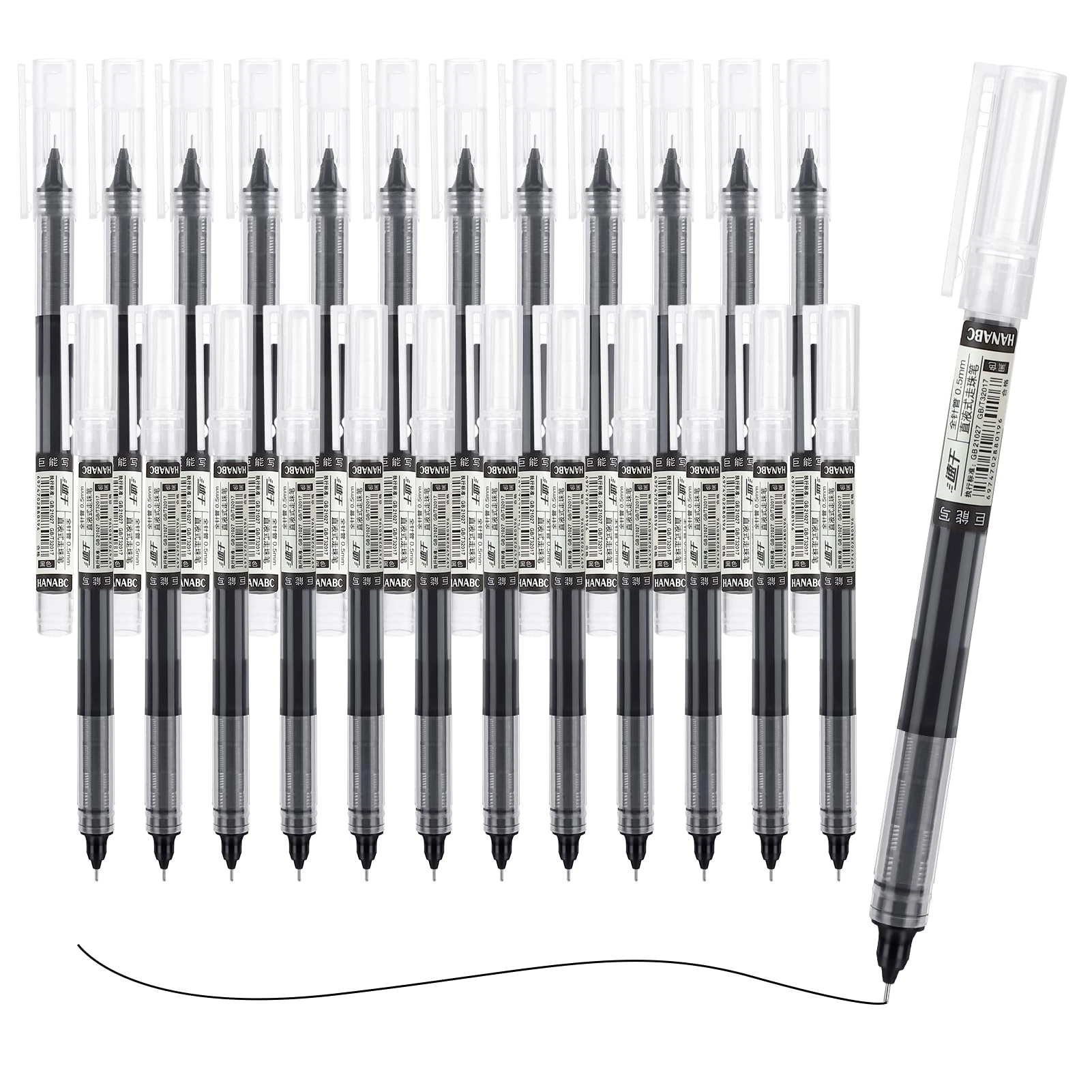 Invalidism 24pcs Rollerball Pens Black Ink, 0.5mm Retractable Black Gel Pens, Quick-Drying Smooth Ballpoint Pens for Writing, Journal, Note Taking, Home Office School Stationary Supplies