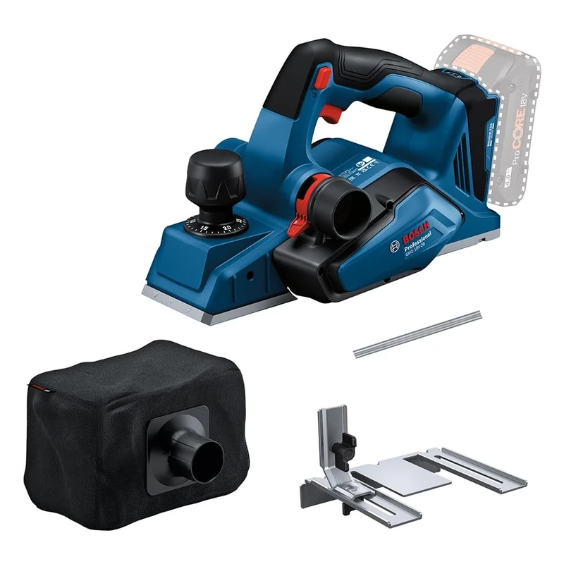 Bosch Professional 18V System Cordless Planer GHO 18V-26 (incl. Dust Bag, Parallel Guide, 1x Extra Wood Razor Blue)
