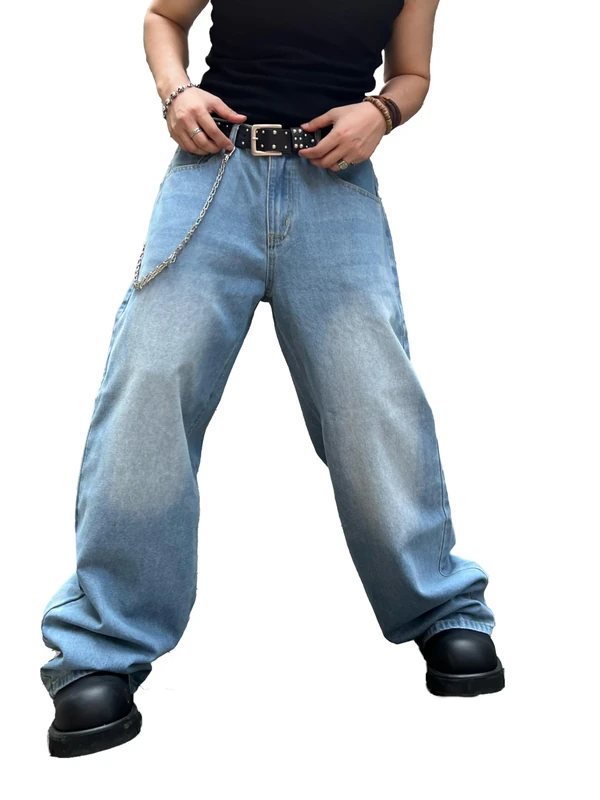 DFGIGT Men's Baggy Hip Hop Jeans Wide Leg Skater Denim Pants Casual Loose Fit Long Trousers Streetwear, A11 Blue, XXL