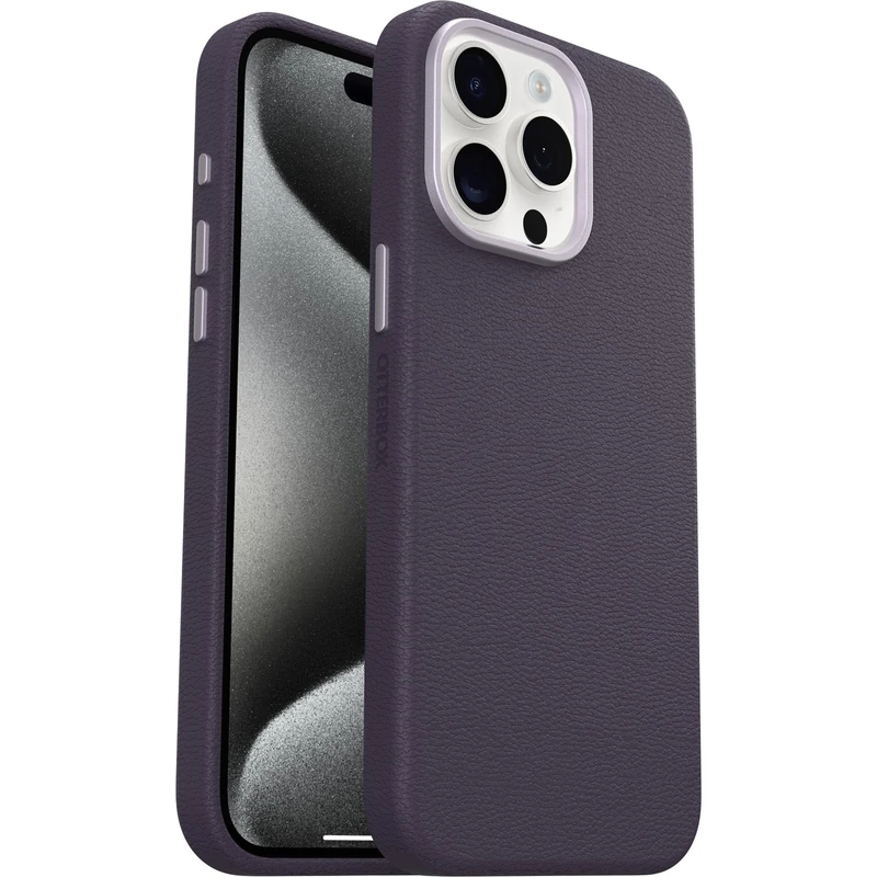 OtterBox Symmetry Series Cactus Leather MagSafe Case for iPhone 15 Pro Max, Shockproof, Drop proof, Protective Thin Case, 3x Tested to Military Standard, Purple