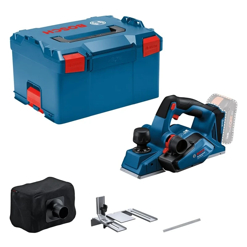 Bosch Professional 18V System Cordless Planer GHO 18V-26 (brushless Motor, incl. Dust Bag, Parallel Guide, 1x Wood Razor Blade, L-BOXX)