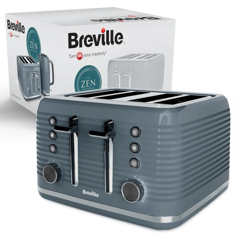 Breville Zen 4 Slice Toaster with High Lift & Wide Slots | Grey & Silver Chrome [VTR027]