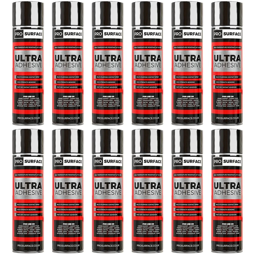 12 Cans Ultra Adhesive - High Temperature Multi-Purpose Contact Spray Adhesive 500ml