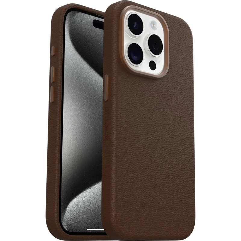OtterBox Symmetry Series Cactus Leather MagSafe Case for iPhone 15 Pro, Shockproof, Drop proof, Protective Thin Case, 3x Tested to Military Standard, Brown
