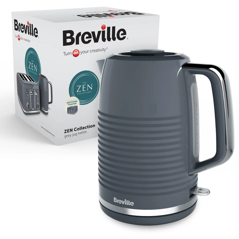 Breville Zen Grey Electric Kettle | 1.7L | 3kW Fast Boil | Grey & Silver Chrome [VKT250]