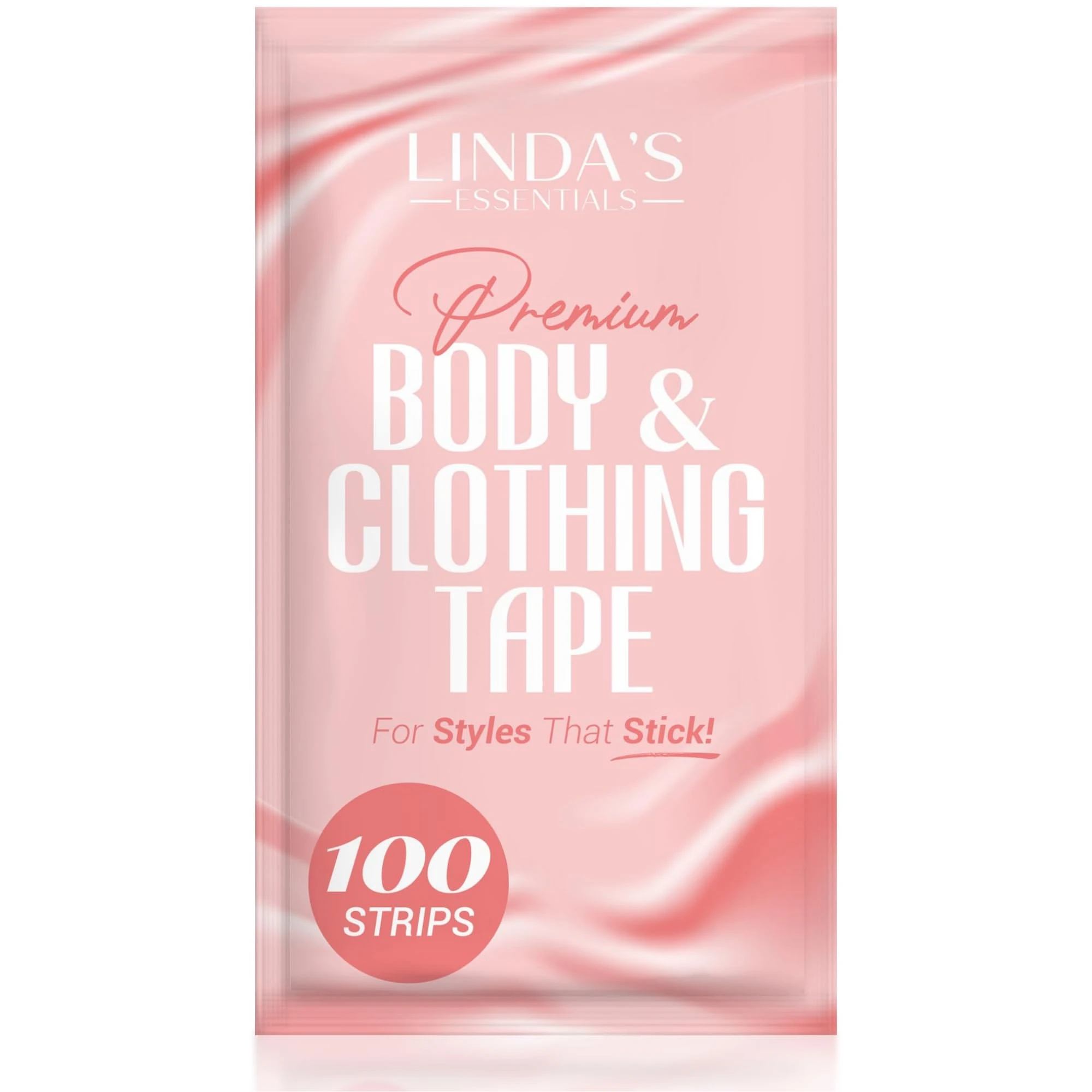 Linda's Essentials Double Sided Body and Fashion Tape (100 Pack) - Extra Adhesive Double Sided Boob Tape for Clothes & Skin, All Fabric Types, Perfect for Dresses, Body & Bra Support