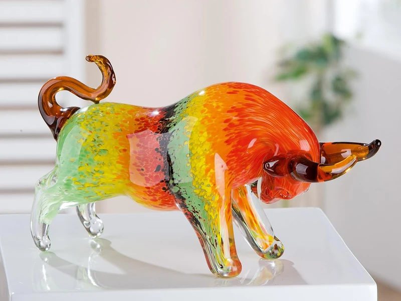 GILDE GLAS art Decorative Figurine Taurus Animal Figurine Sculpture Handmade Solid Coloured Glass Gift and Decoration Multicoloured Width 30 cm