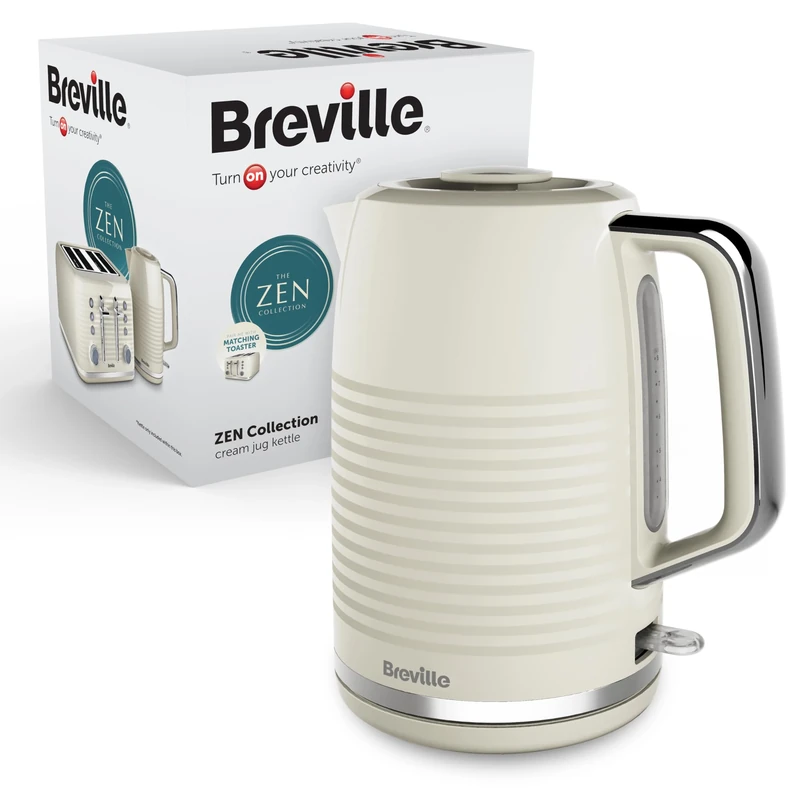 Breville Zen Cream Electric Kettle | 1.7L | 3kW Fast Boil | Cream & Silver Chrome [VKT251]