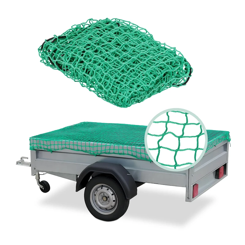 Relaxdays Trailer Net Cover, Stretchable, Load Securing, 2.3 x 3.5 m, for Cars, Luggage Tensioning, PE, Transport, Green, 2.3 x 3.5 cm
