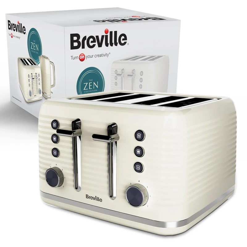 Breville Zen 4 Slice Toaster with High Lift & Wide Slots | Cream & Silver Chrome [VTR028]