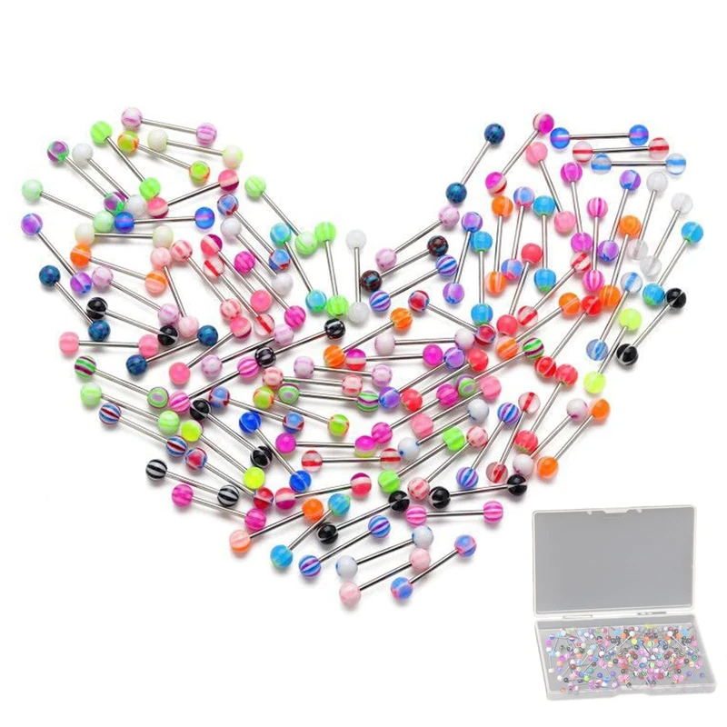 Ormromra 20PCS Tongue Bars Pack, 16mm Barbell Stainless Steel, Nipple Ring Piercing, Surgical Steel Bars, Metal Piercing Jewellery