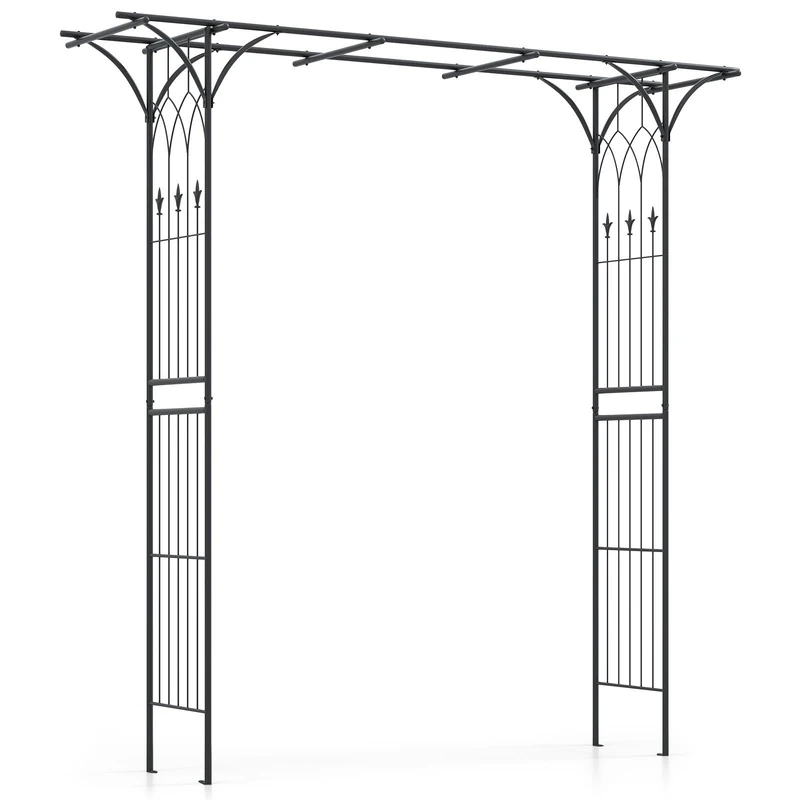 GiantexUK Metal Garden Arch, Heavy Duty Trellis Pergola Arbour, 205cm Flowers Roses Climbing Plants Support Archway for Lawn Patio Wedding Ceremony Party Decoration (205x52x205cm, Black)