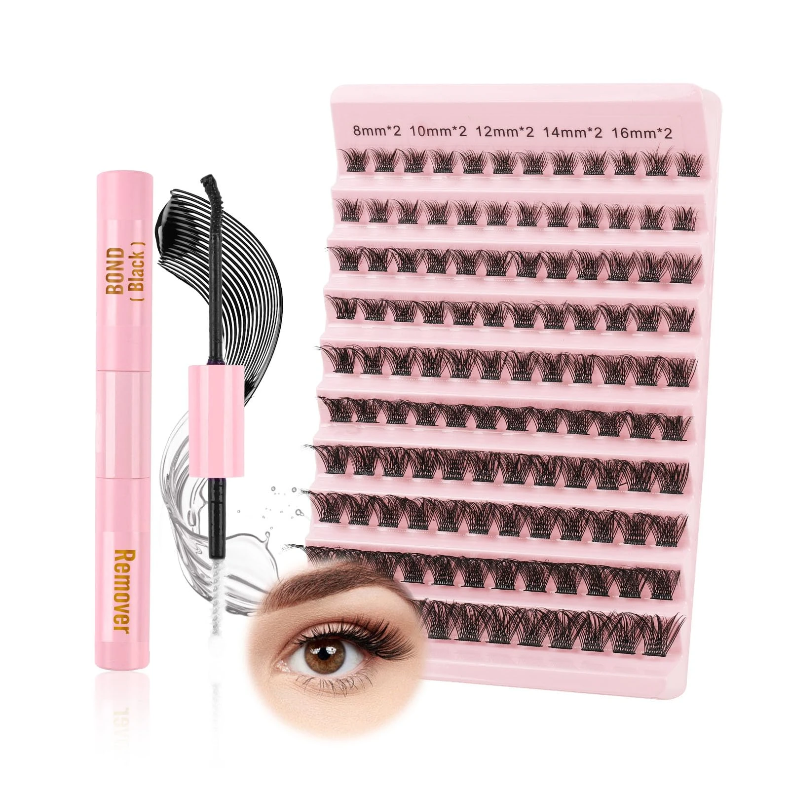 Glowing Win Cluster Lashes Kit - Eyelashes Extension Set with Lash Bond&Remover - Individual Lashes Natural Look Reusable Lash Clusters with Glue Mix - 8-16mm Wispy False Eyelashes