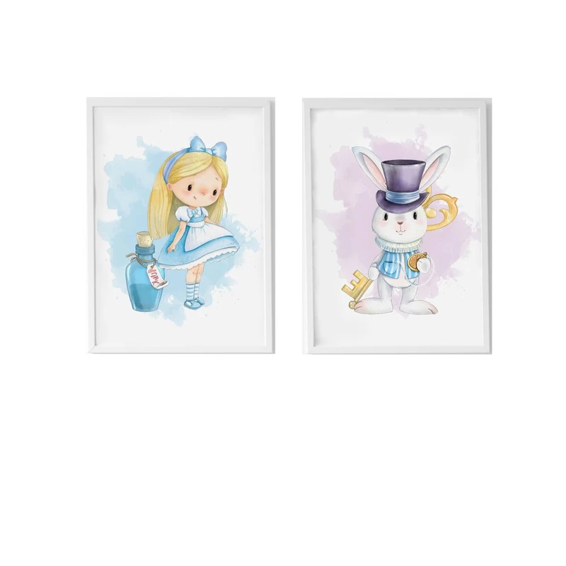 Crochetts Set of 2 Alice Paintings 33 x 43 x 2 cm Rabbit 2 Pieces