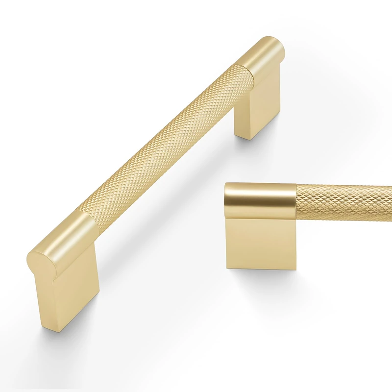 BUKOBYHE 10 Pack 6-1/4 Inch Brushed Brass Kitchen Cabinet Handles Knurled Cabinet Pulls Gold Drawer Pulls Cabinet Hardware