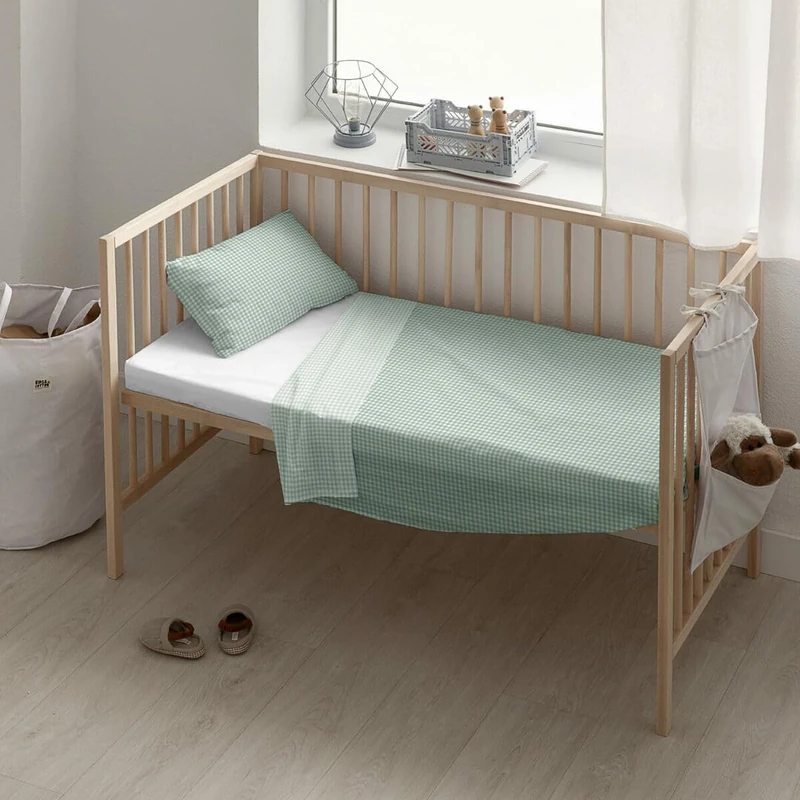 Kids&Cotton Vichy Mint Sheet Set 120 x 180 cm - Image 1
