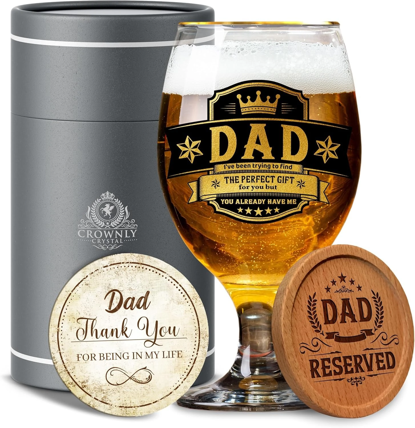 CROWNLY CRYSTAL® Dad Birthday Gifts Pint Glasses Personalised Gifts for Men Daddy Beer Glasses Gifts from Daughter Son Happy Birthday