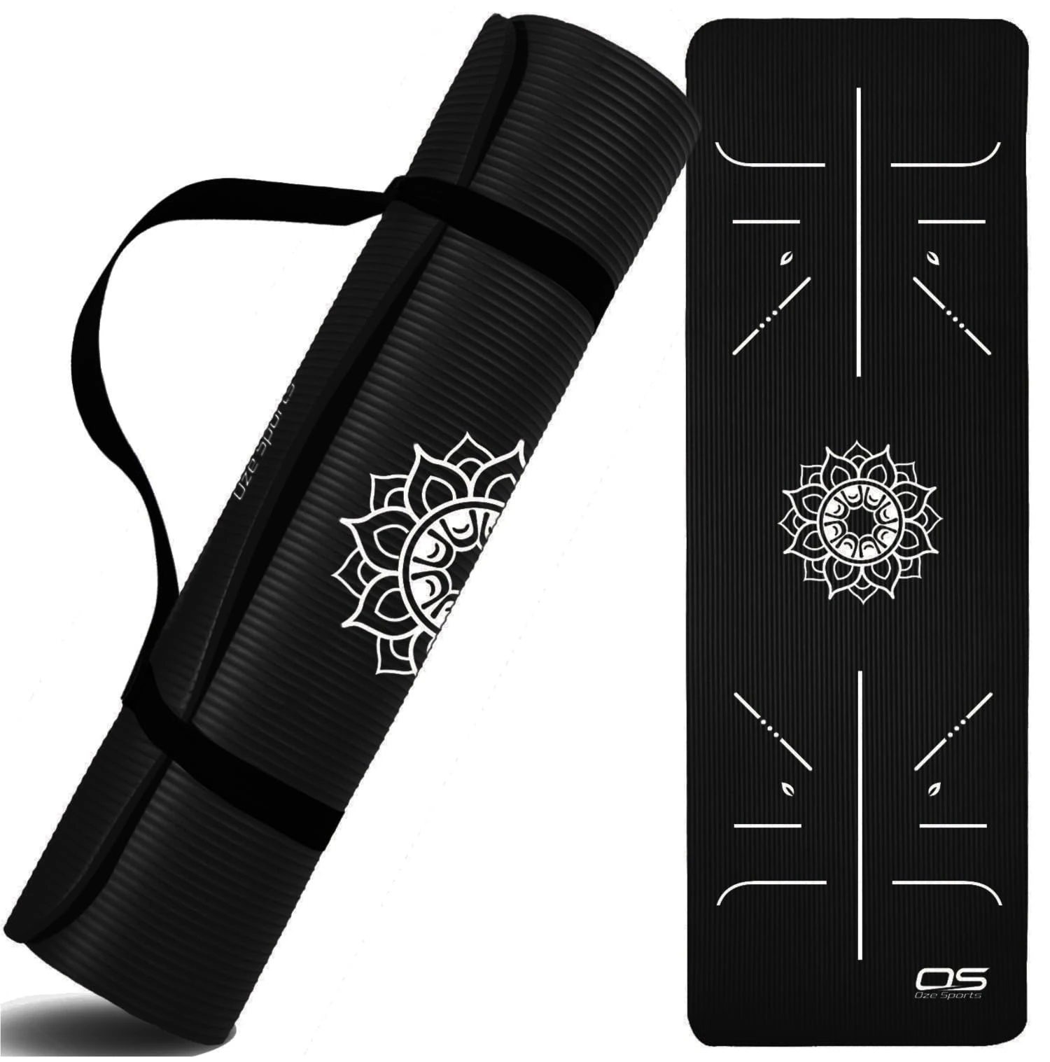 Yoga Mat Exercise NBR Fitness foam mat Extra Thick Non-Slip Large Padded High Density ideal for HiiT Pilates gymnastics mats Fitness & Workout with Free Carry Strap (Black Asana)