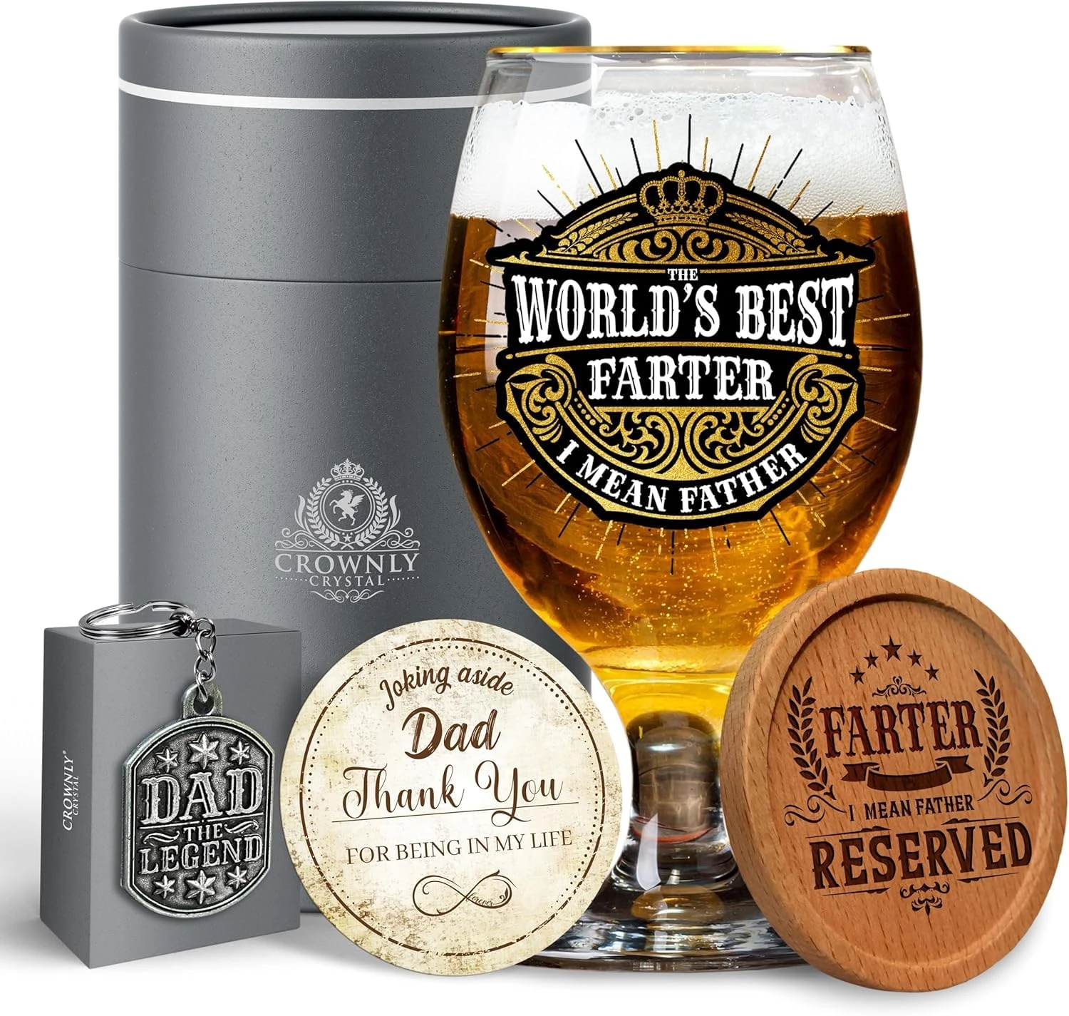 CROWNLY CRYSTAL® Funny Gifts for Dad Beer Glasses Personalised Gifts for Men Birthday Gifts Who Wants Nothing Gifts from Daughter Presents Daddy