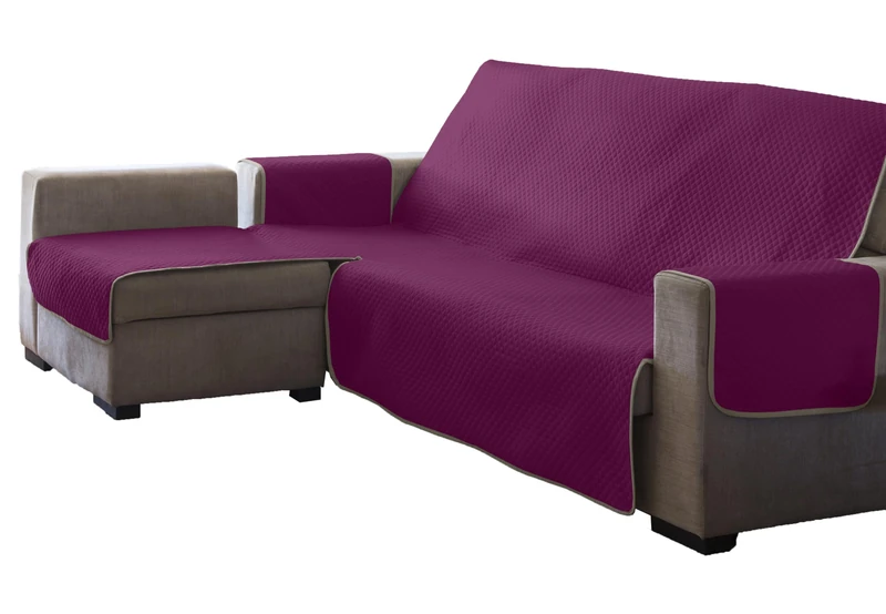 Estoralis AVA | Modern Chaise Longue Cover | Fuxia Quilted Fabric | Chaisse Longue 290 cm Left Arm Fabric Size 290 x 255 cm (WxH) | Protector for All Types of Sofas - Image 1