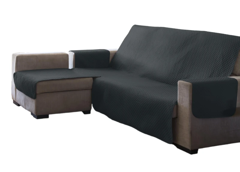 Estoralis AVA | Modern Chaise Longue Cover | Anthracite Quilted Fabric | Chaisse Longue 290 cm Left Arm Fabric Size 290 x 255 cm (WxH) | Protector for All Types of Sofas