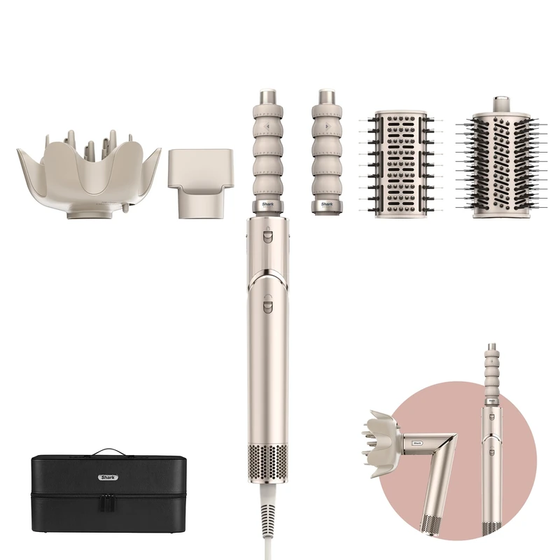 Shark FlexStyle 5-in-1 Air Styler & Hairdryer, Auto-Wrap Curlers, Flat Brush, Oval Brush, Concentrator, Diffuser, Storage Case, No Thermal Damage, Champagne HD446SLEU