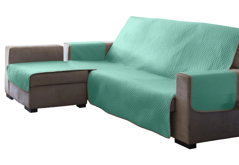 Estoralis AVA | Modern Chaise Longue Cover | Turquoise Quilted Fabric | Chaisse Longue 290 cm Left Arm Fabric Size 290 x 255 cm (WxH) | Protector for All Types of Sofas
