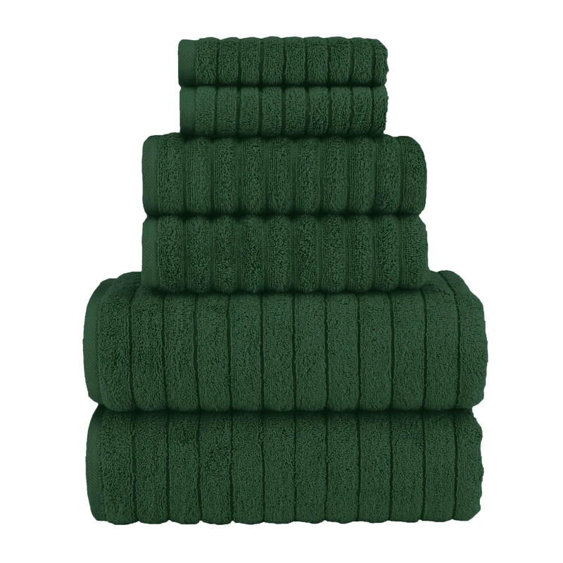 Elegant Comfort 100% Turkish Cotton Corduroy Ribbed Luxury Bath Towels 6-Piece Set, Premium Feel - Quick Dry, Highly Absorbent, Contains 2 Bath Towels, 2 Hand Towels, and 2 Washcloths, Hunter Green
