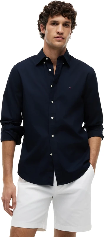 Tommy Hilfiger Men's CORE Flex POPLIN Solid RF Shirt MW0MW39988 L/S Shirt, Blue, XS