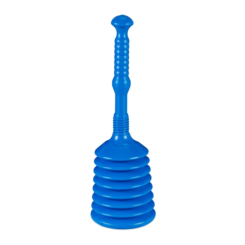 Relaxdays Suction Cup Plunger, HWD: 49 x 15.5 x 15.5 cm, Drain Tamper, Unclogging, WC, Washbasin & Shower, Plastic, Blue