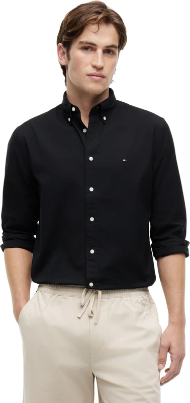 Tommy Hilfiger Men's CORE Flex POPLIN Solid RF Shirt MW0MW39988 L/S Shirt, Black, XS
