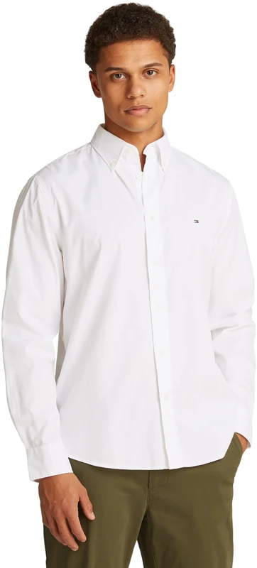 Tommy Hilfiger Men's CORE Flex POPLIN Solid RF Shirt MW0MW39988 L/S Shirt, White, XS
