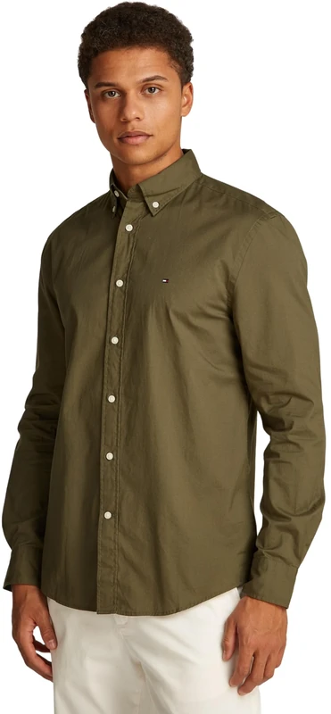 Tommy Hilfiger Men's CORE Flex POPLIN Solid RF Shirt MW0MW39988 L/S Shirt, Blue, S